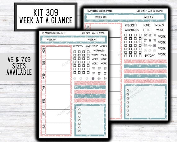 Kit 309 Week At A Glance Sticker || Week At A Glance Planner Sticker Kit || Weekly Overview Stickers || Daily Duo Stickers || Boho Rainbow || SPRING STICKERS