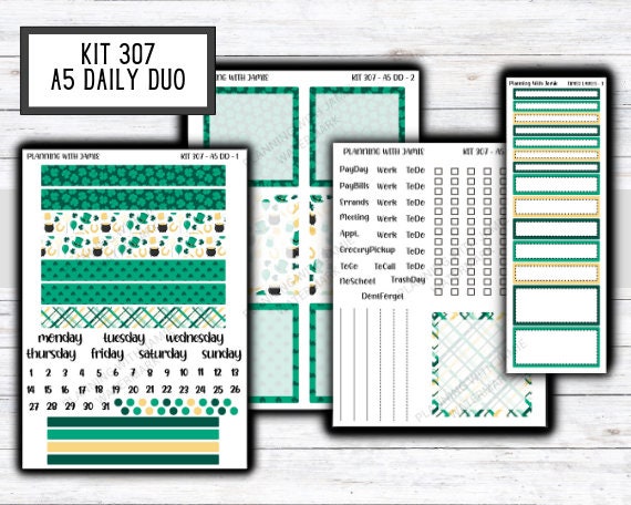 Kit 307 Erin Condren Daily Duo || Weekly Sticker Kit || Daily Duo Stickers || SPRING STICKERS || ST PATRICKS DAY STICKERS