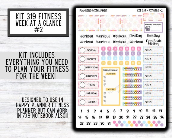 Kit 319 Weekly Fitness Sticker Kit || Weekly Sticker Kit || Happy Planner Fitness Stickers || FITNESS STICKERS | Workout Stickers