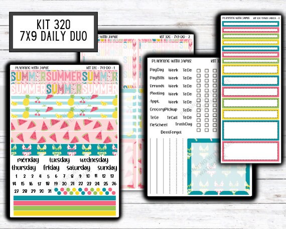 Kit 320 Erin Condren Daily Duo || Weekly Sticker Kit || Daily Duo Stickers || SUMMER STICKERS