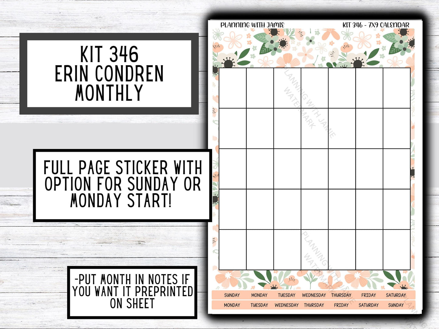 KIT 346 Erin Condren Perpetual Monthly Sticker Sheet || Full Page Monthly Calendar Sticker || Perpetual Calendar | PRETTY Stickers | SPRING Stickers