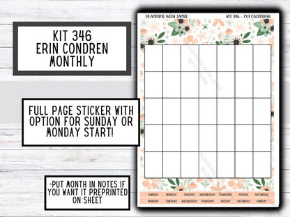 KIT 346 Erin Condren Perpetual Monthly Sticker Sheet || Full Page Monthly Calendar Sticker || Perpetual Calendar | PRETTY Stickers | SPRING Stickers
