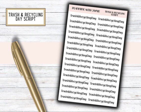 TRASH and RECYCLING DAY Planner Stickers, Trash & Recycling Day Sticker, Planner Stickers, Mom Planning Stickers, Trash Recycling Script