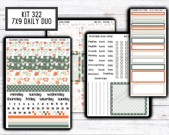 Kit 322 Erin Condren Daily Duo || Weekly Sticker Kit || Daily Duo Stickers || FLORAL STICKERS