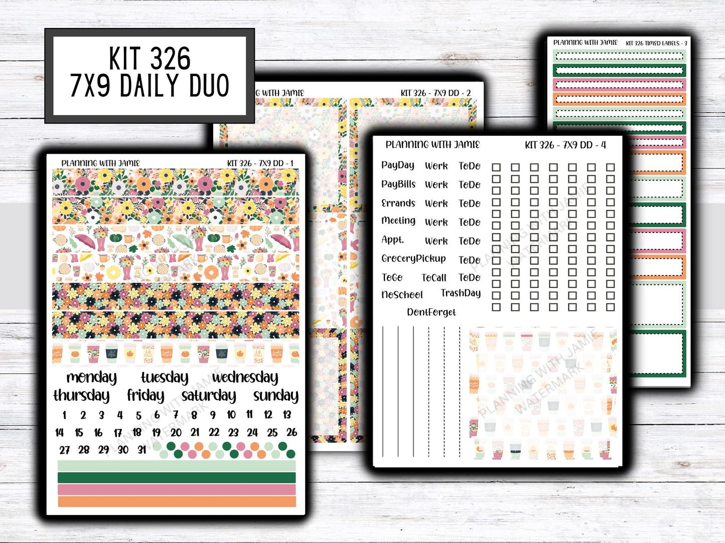 Kit 326 Erin Condren Daily Duo || Weekly Sticker Kit || Daily Duo Stickers || FLOWER STICKERS