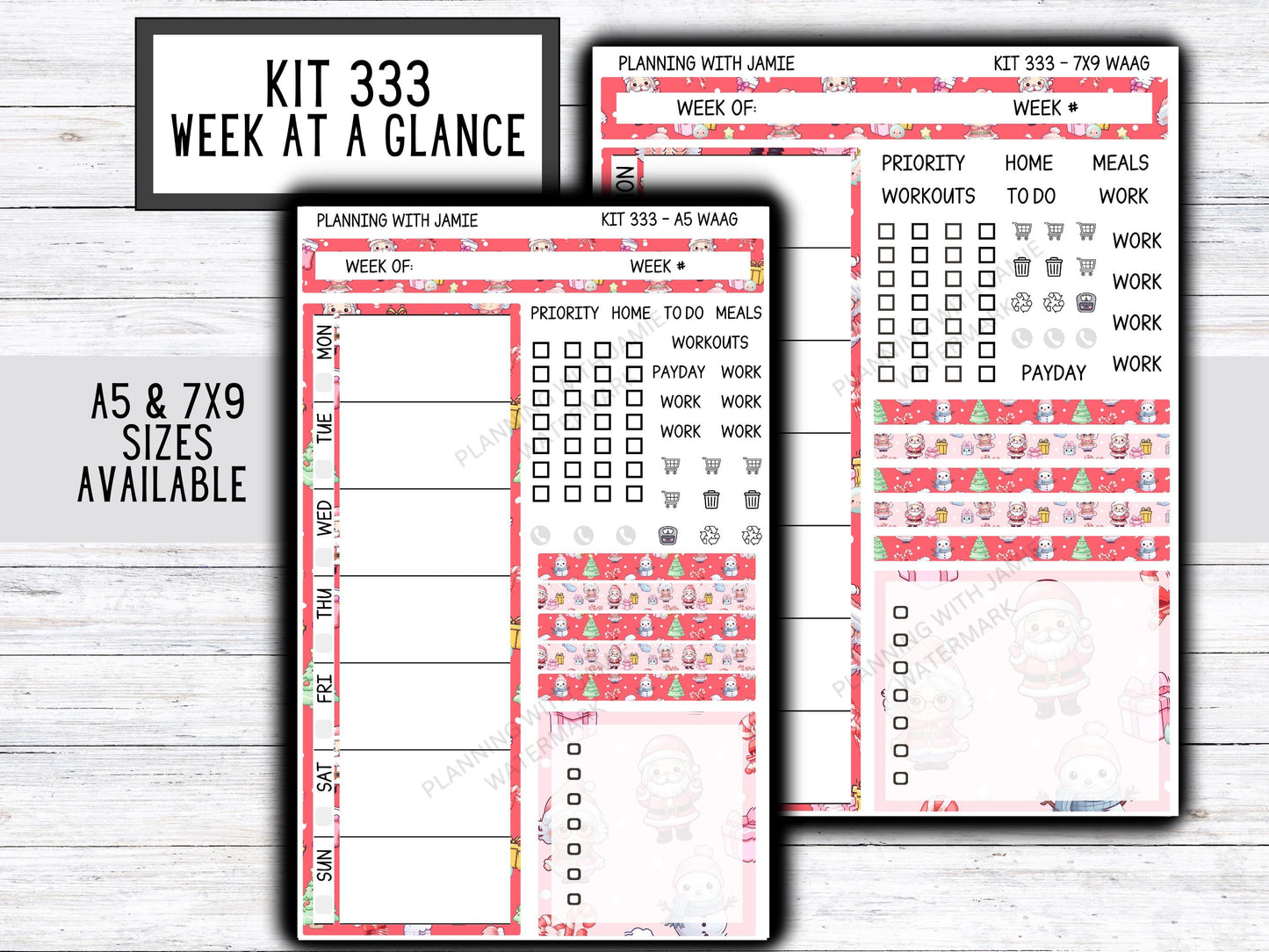 Kit 333 Week At A Glance Sticker || Week At A Glance Planner Sticker Kit || Weekly Overview Stickers || Daily Duo Stickers|| SANTA STICKERS || CHRISTMAS STICKERS