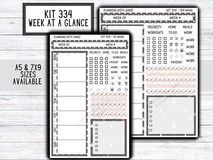 Kit 334 Week At A Glance Sticker || Week At A Glance Planner Sticker Kit || Weekly Overview Stickers || Daily Duo Stickers|| WINTER STICKERS || NEUTRAL CHRISTMAS STICKERS