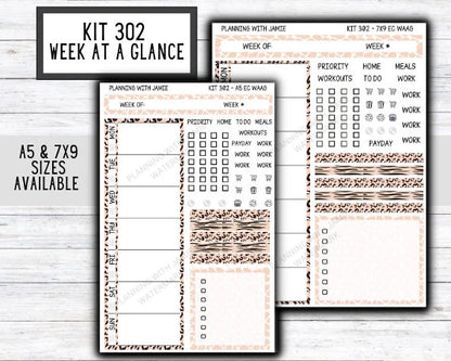 Kit 302 Week At A Glance Sticker || Week At A Glance Planner Sticker Kit || Weekly Overview Stickers || Daily Duo Stickers || ANIMAL STICKERS