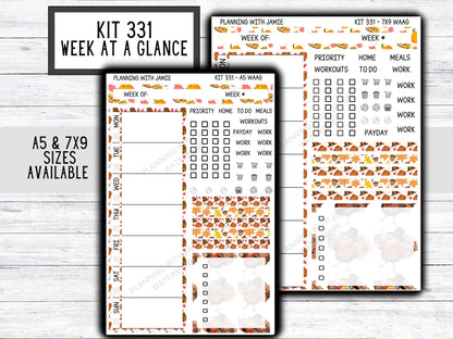Kit 331 Week At A Glance Sticker || Week At A Glance Planner Sticker Kit || Weekly Overview Stickers || Daily Duo Stickers|| FALL STICKERS || THANKSGIVING STICKERS