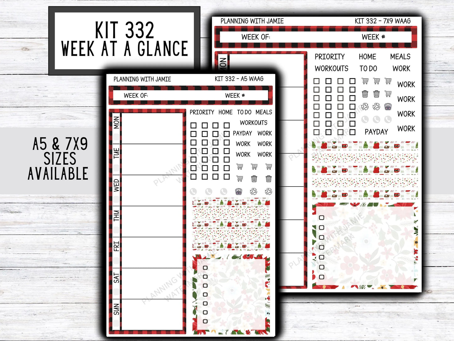 Kit 332 Week At A Glance Sticker || Week At A Glance Planner Sticker Kit || Weekly Overview Stickers || Daily Duo Stickers|| FLORAL STICKERS || CHRISTMAS STICKERS