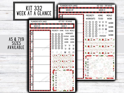 Kit 332 Week At A Glance Sticker || Week At A Glance Planner Sticker Kit || Weekly Overview Stickers || Daily Duo Stickers|| FLORAL STICKERS || CHRISTMAS STICKERS